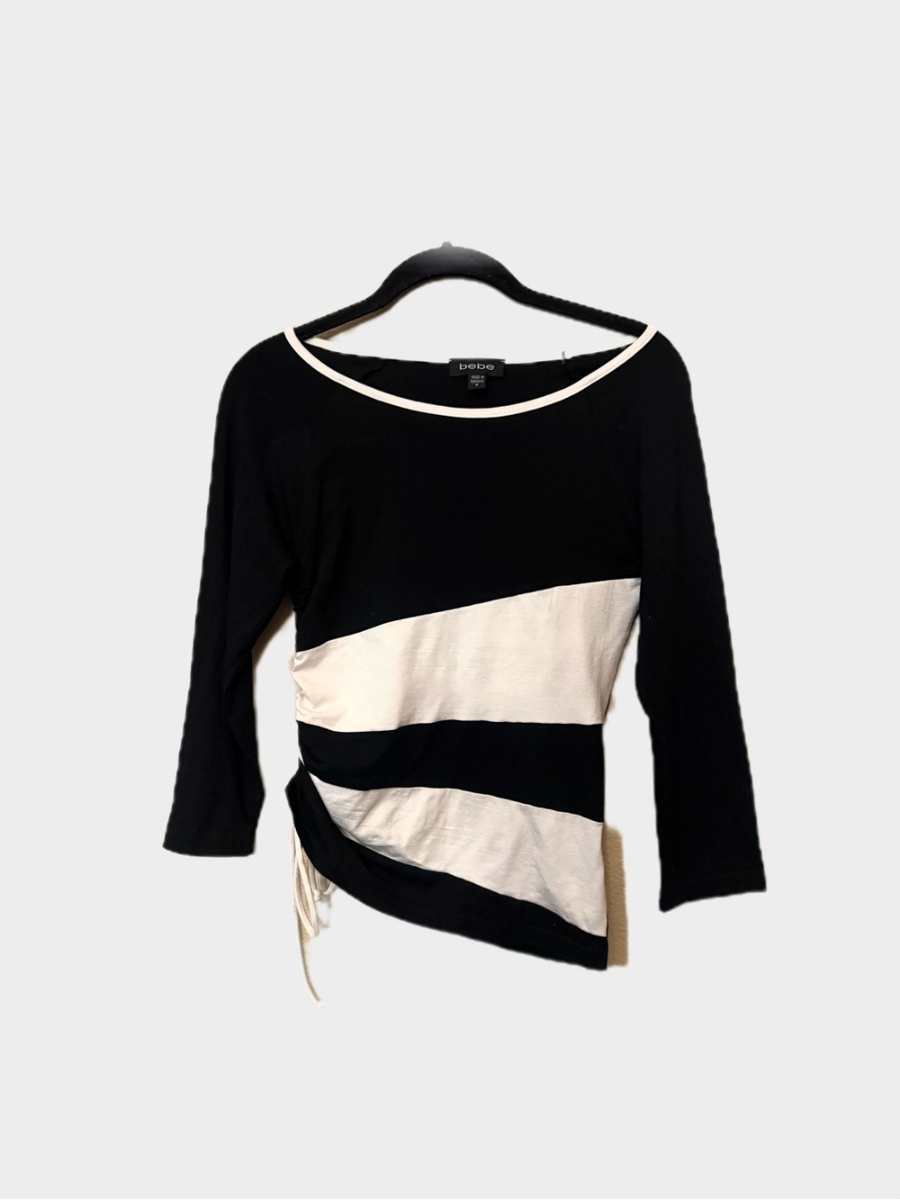 Vintage Y2K bebe Black & White Diagonal Stripe Ruched Side Top